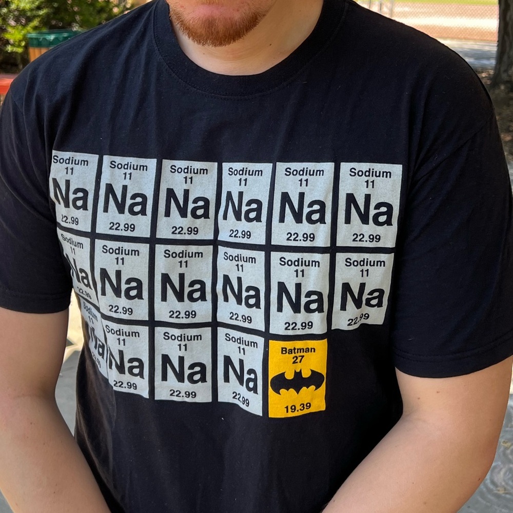 BATMAN DC COMICS MEN T SHIRT NA SONG SODIUM 22.99 ELEMENT 19.39 11 27 CODE HERO